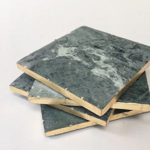 Thirstystone Green Marble Coasters w/Gold Trim X4